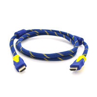Кабель HDMI-HDMI 1.5m, v1.4, OD-8.0mm, 2 фільтра, обплетення, круглий Blue / Yellow, коннектор Blue / Yellow, (Пакет) Q150