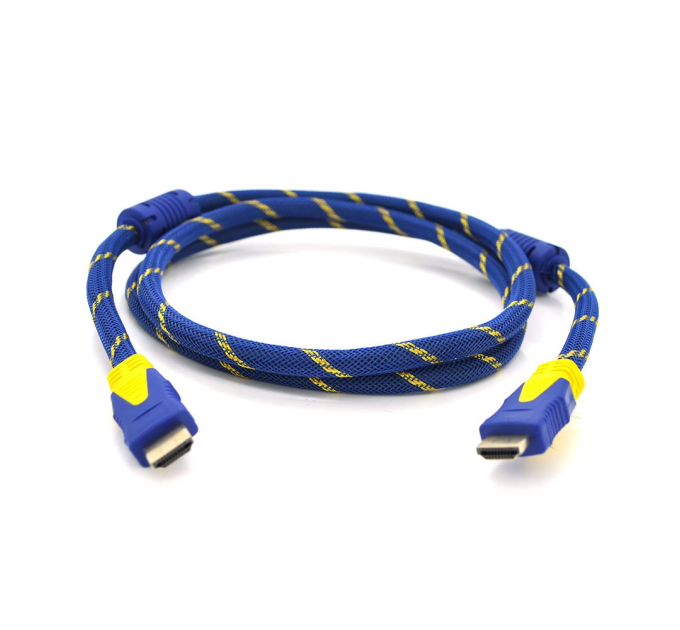 Кабель HDMI-HDMI 1.5m, v1.4, OD-8.0mm, 2 фільтра, обплетення, круглий Blue / Yellow, коннектор Blue / Yellow, (Пакет) Q150