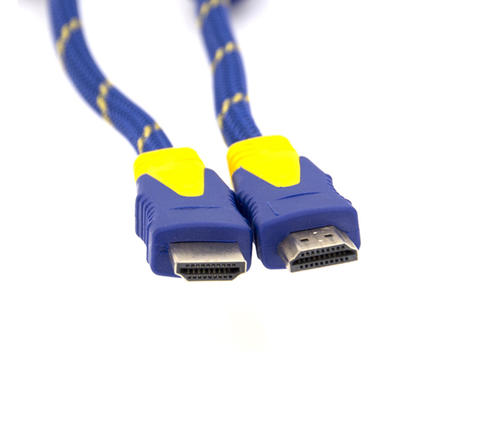 Кабель HDMI-HDMI 10m, v1.4, OD-8.0mm, 2 фільтра, обплетення, круглий Blue / Gold, коннектор Blue-yellow, (Пакет) Q40