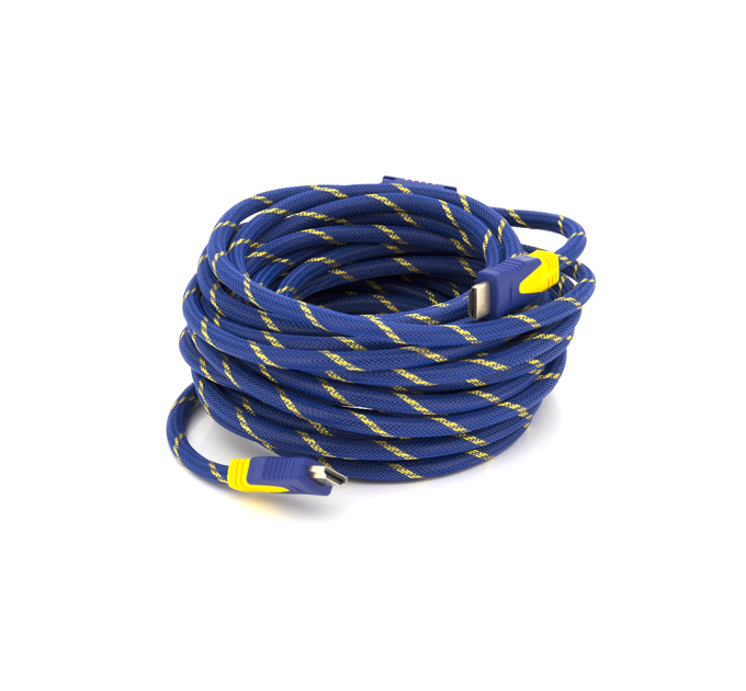 Кабель HDMI-HDMI 10m, v1.4, OD-8.0mm, 2 фільтра, обплетення, круглий Blue / Gold, коннектор Blue-yellow, (Пакет) Q40