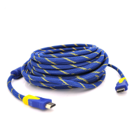 Кабель HDMI-HDMI 15m, v1.4, OD-8.0mm, 2 фільтра, обплетення, круглий Blue / Gold, коннектор Blue / Gold, (Пакет) Q25