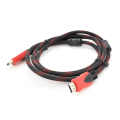 Кабель Merlion HDMI-HDMI 1.8m, v1.4, OD-7.4mm, 2 фільтра, обплетення, круглий Black / RED, коннектор RED / Black, (Пакет), Q160
