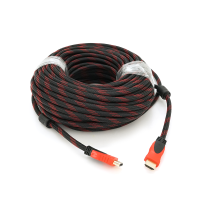 Кабель Merlion HDMI-HDMI 30m, v1.4, OD-7.4mm, 2 фільтри, обплетення, круглий Black / RED, конектор RED / Black, (Пакет) Q20