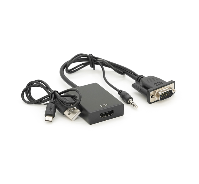Конвертер VGA(тато) на HDMI (мама) 10cm + AUDIO, Black, 4K / 2K, Blister Q200