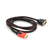 Кабель HDMI (тато)-VGA (тато) 1,5 м, 1 ферит, обплетення, круглий Black / RED, Пакет (працює тільки з конвертором), Q150