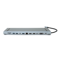 Хаб-конвертор 12 в 1 Type-C (тато) на Type-C(мама)+2*USB2.0(мама)+USB3.0(мама)+2*HDMI(мама)+VGA(мама)+SD / TF+RJ45+ jack3.5 (мама)+PD, 10cm, Silver, Box