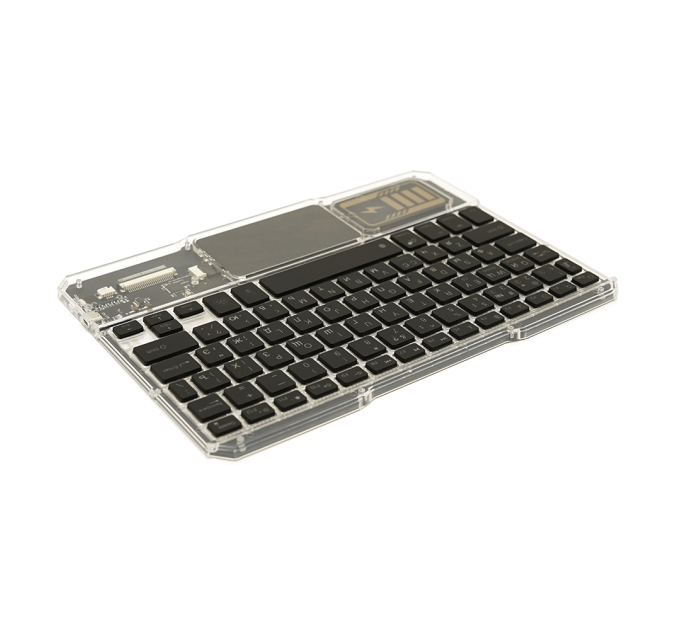 Клавіатура бездротова YT-K333, розкладна, 78 клавіш, Touchpad, (Eng / Pyc), 2.4G, вбудований акумулятор, 245x165mm, Black / Transparent, Box