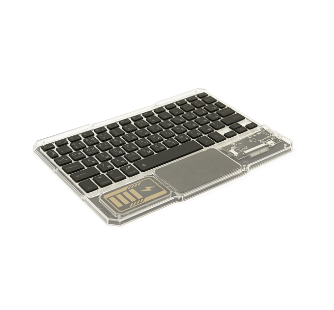 Клавіатура бездротова YT-K333, розкладна, 78 клавіш, Touchpad, (Eng / Pyc), 2.4G, вбудований акумулятор, 245x165mm, Black / Transparent, Box