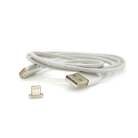 Магнітний кабель USB 2.0 / Lighting, 1m, 2А, індикатор заряду, тканинне обплетення, знімач, Silver, Blister ( під наконечник 1938 )