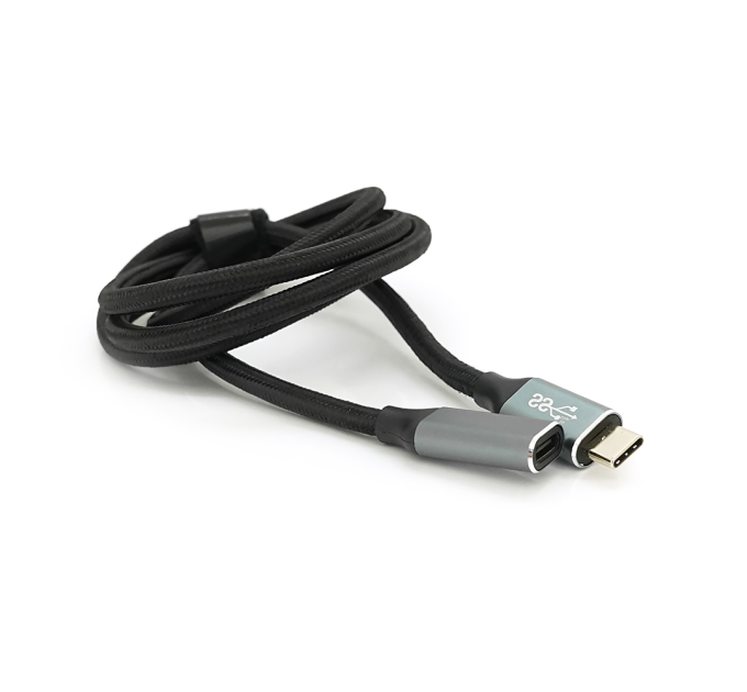 Подовжувач Type-C to Type-C (USB 3.2 GEN2 male to female), обплетення, Black, довжина 1м, підтримка 100W / 10Gbps, 4K60HZ audio / video outpout, BOX