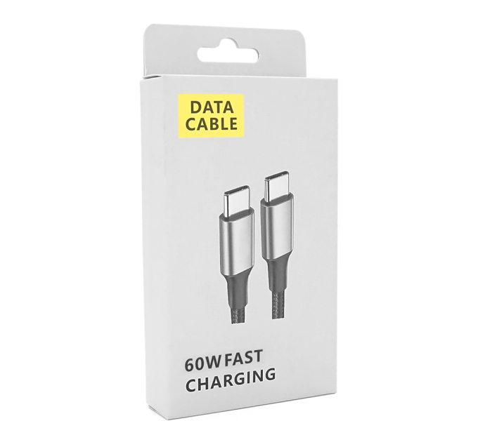 Кабель Type-C to Type-C (male to male), Підтримка SCP, QC3.0, PD до 60Вт, 480Mbps, довжина 2.0м, обплетення, Black, Box