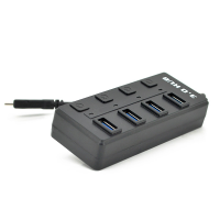 Хаб Type-C, 4 порти USB 3.0, 20 см, з кнопкою на кожен порт, Black, Blister Хаб Type-C, 4 порти USB 3.0, 20 см, з кнопкою на кожен порт, Black, Blister