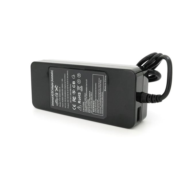 Універсальне АЗП 90W, корпус - пласт, ручне регулювання, 8 роз'ємів,LCD - дисплей, BOX