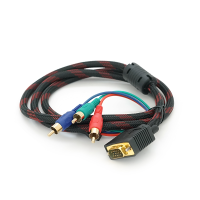Кабель VGA (тато)-3RCA (тато) 1.5m, Black / Red, обплетення, пакет
