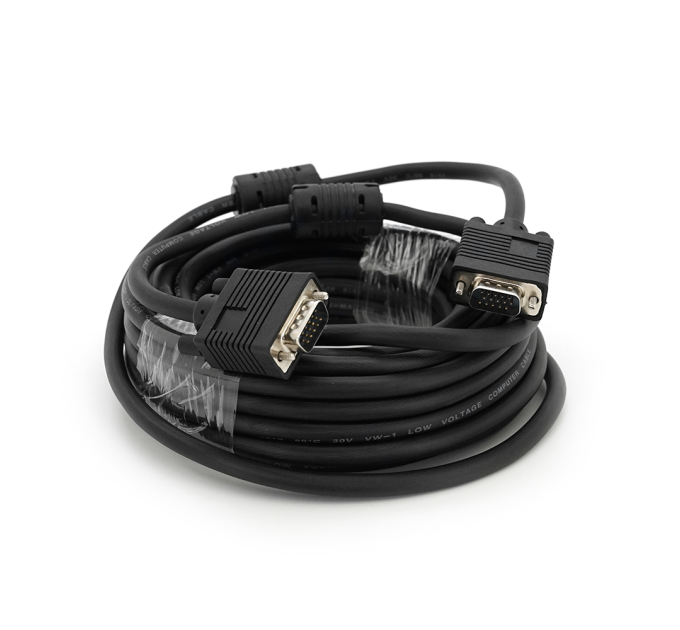 Кабель Merlion VGA 10m, male to male (тато-тато), 2 фериту, чорний, Пакет Q50