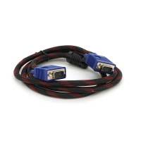Кабель Merlion VGA 3 + 4, 1,5m, male to male (тато-тато), OD-8.2mm, 1 ферит, обплетення, круглий Black / Red, коннектор Blue, кульок, Q150