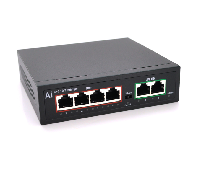 POE комутатор Merlion 4 POE 10 / 100 + 2 RJ45 10 / 100 вбудований блок живлення 52V 1.05A