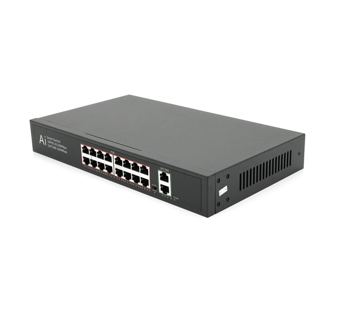 POE комутатор Merlion 16 POE 10 / 100 + 2 RJ45 10 / 100 / 1000+ вбудований блок живлення 52V 3.85A