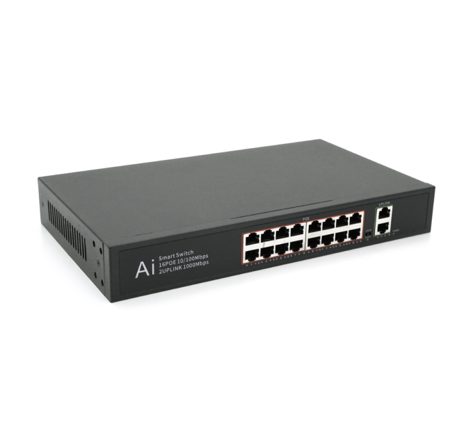 POE комутатор Merlion 16 POE 10 / 100 + 2 RJ45 10 / 100 / 1000+ вбудований блок живлення 52V 3.85A