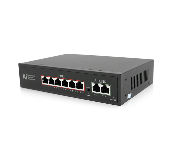 POE комутатор Merlion 6 POE 10 / 100 + 2 RJ45 10 / 100 вбудований блок живлення 52V 1.45A