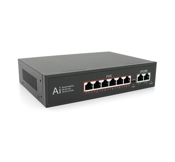 POE комутатор Merlion 6 POE 10 / 100 + 2 RJ45 10 / 100 вбудований блок живлення 52V 1.45A