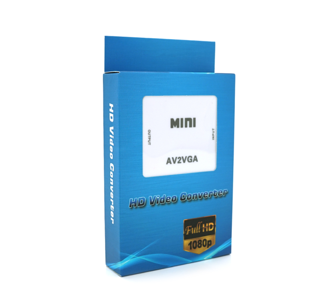 Конвертер Mini, AV to VGA, ВХІД 3RCA(мама) на ВИХІД VGA(мама), 720P / 1080P, White, BOX