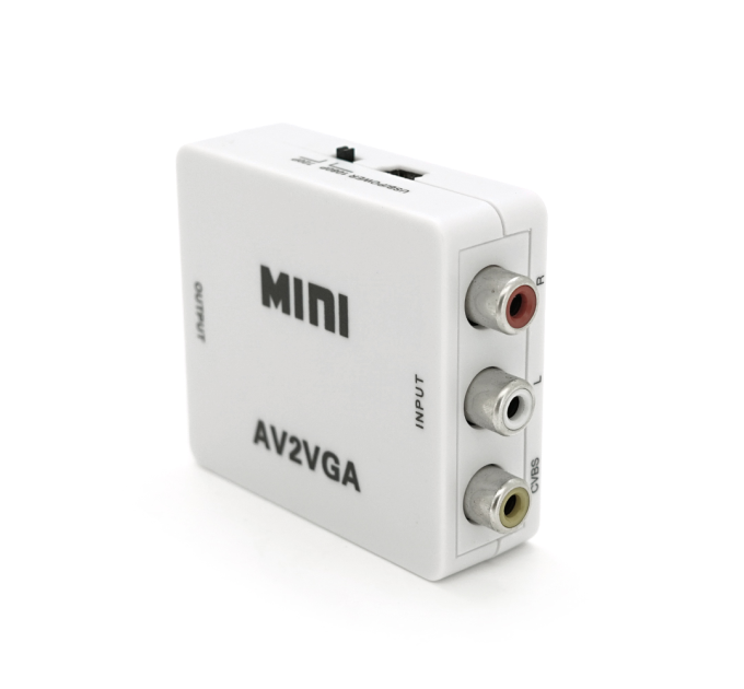 Конвертер Mini, AV to VGA, ВХІД 3RCA(мама) на ВИХІД VGA(мама), 720P / 1080P, White, BOX