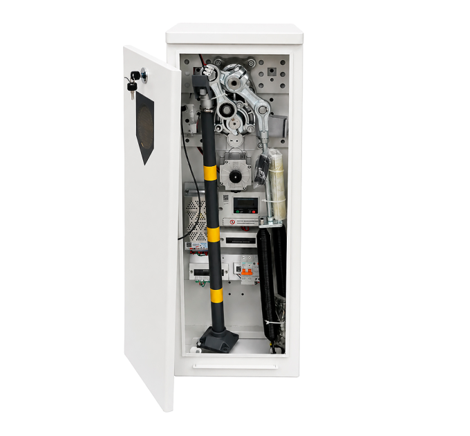 Шлагбаум BRAZZERS BR-115С, AC220, Двигун DC24 / 100W, довжина стріли 3,7-6м, вбудована радіо-дистанція 430,5MHz, 2 пульта, 480х660х720 мм, 39кг
