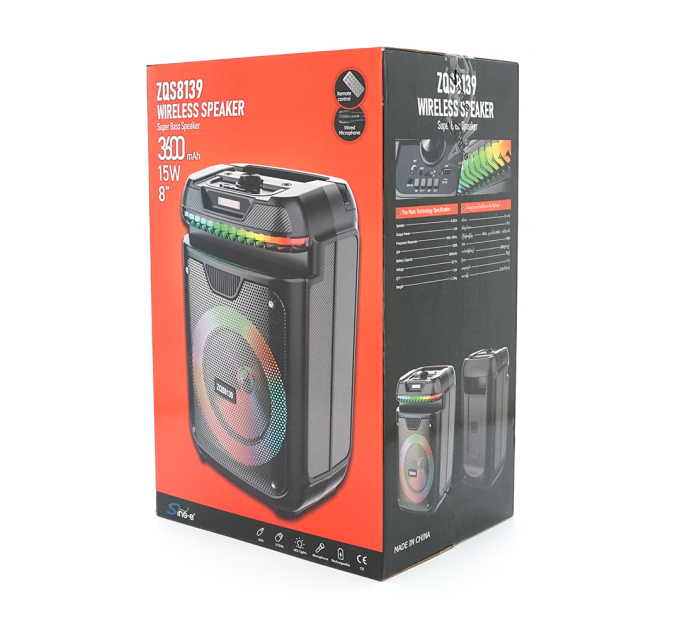Акустична система з підсвічуванням ZQS8139, 15W, вбудований акум 3600mAh, живлення від USB кабелю, Black, Box