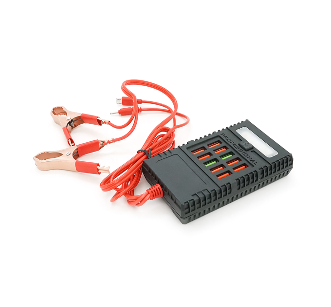 Портативний HUB ZS-09 / 2 із крокодилами на 10*USB2.0 (3A-5А), led, живлення 12В, Black, Box