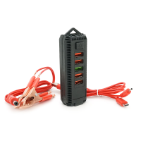 Портативний HUB ZS-11 / 3 із крокодилами на 5*USB2.0 (2,4А), led, живлення 12В, Black, Box