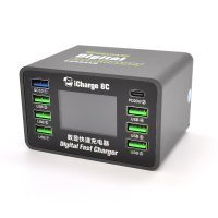 Зарядна станція з цифровою індикацією MECHANIC iCharge 8C, 6*USB-A, QC3.0-5В3А,9В2A,12В1.5А, PD3.1-5В4А,9В2.22A,12В1.67А, 220V / 50W.134*
