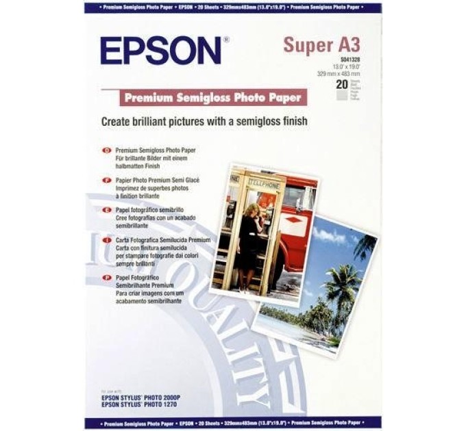 Фотопапір Premium Semigloss А3+, 20 арк Epson (C13S041328)