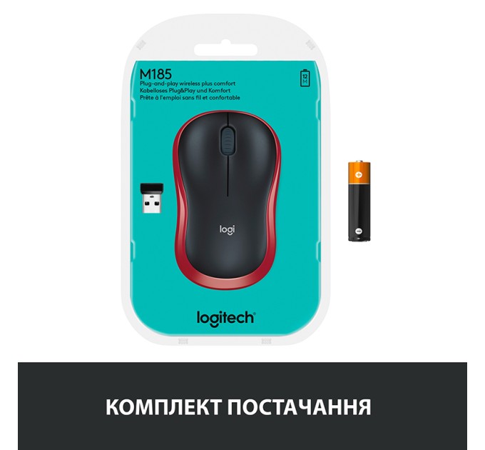 Миша бездротова M185 Cordless, червона Logitech (910-002240/910-002237)