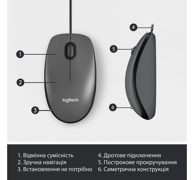 Миша USB M100 Optical, чорна Logitech (910-005003/910-006652)
