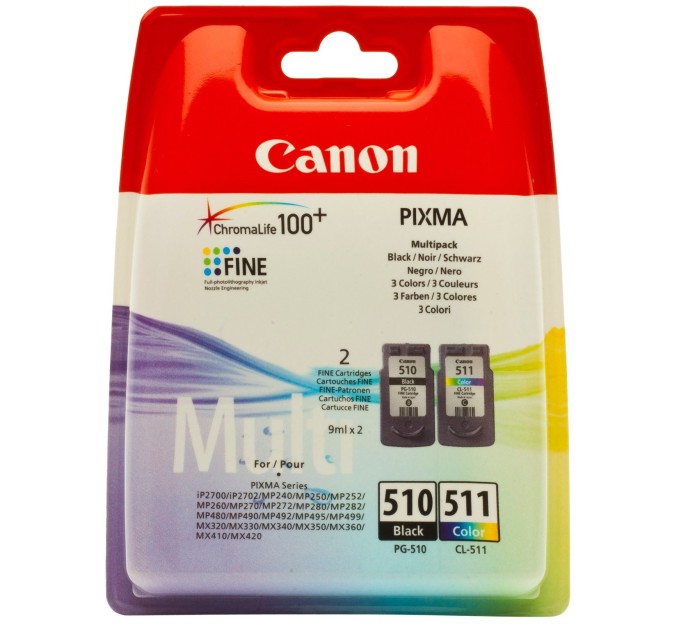 Комплект картридж PG-510 чорний + картридж CL-511 кольоровий + папір 50 л Canon (2970B017)