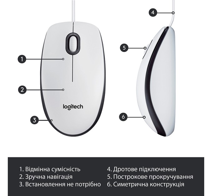 Миша USB M100, біла Logitech (910-001605/910-005004/910-006764)