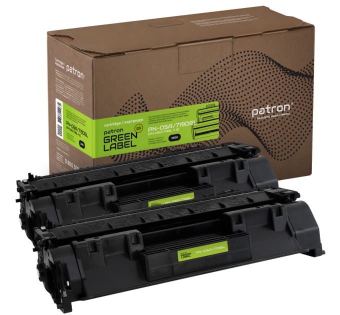 Картридж сумісний HP 05A (CE505A)/Canon 719 подвійна упаковка Green Label Patron (PN-05A/719DGL)