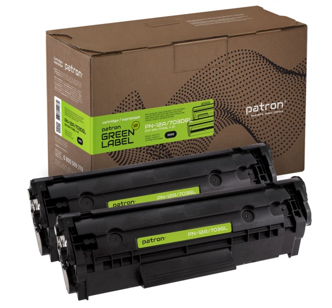 Картридж сумісний HP 12A (Q2612A)/Canon 703 подвійна упаковка Green Label Patron (PN-12A/703DGL)
