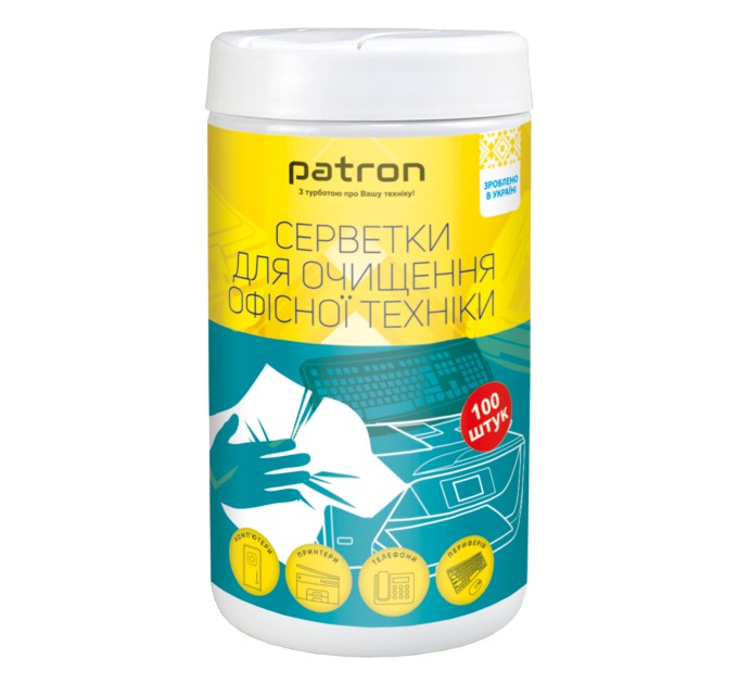 Серветки для очищення оргтехніки, туба 100 шт Patron (F3-028)