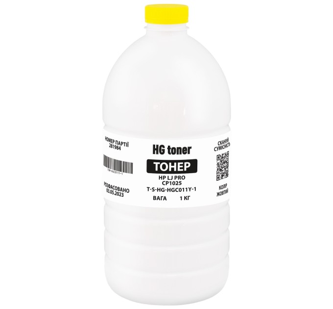 Тонер HP LJ Pro CP1025 флакон, 1 кг, жовтий HG toner (TSM-HGC011Y-1)