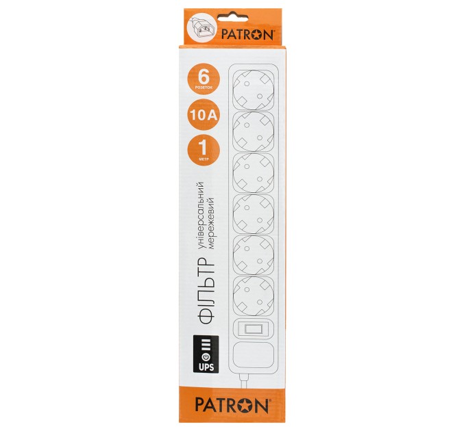 Фільтр мережевий для ДБЖ 6 розеток, 1 м, чорний, 3*1мм2 Patron (SP-1063U)