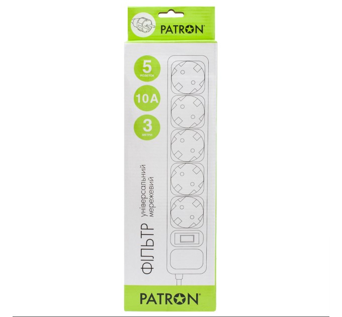 Фільтр мережевий 5 розеток, 3 м, чорний, 3*1мм2 Patron (SP-1053)