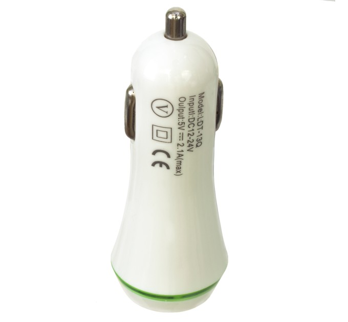Пристрій зарядний автомобільний 2xUSB 2.0 2A/1A, білий Patron (PN-2USB-CAR-WH)