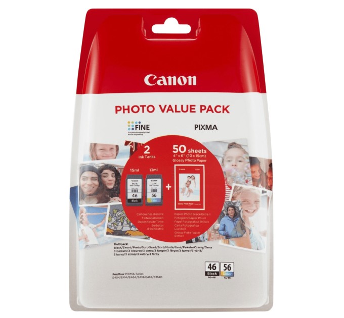 Комплект картридж PG-46 чорний + CL-56 кольоровий + папір 50 арк Canon (9059B003/9059B006)