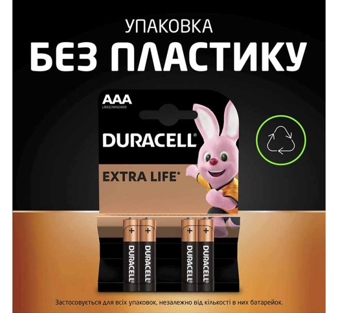 Батарейка LR03-АAA лужна, MN2400, блістер, 4 шт. Duracell (5014461/5005967/5014442)
