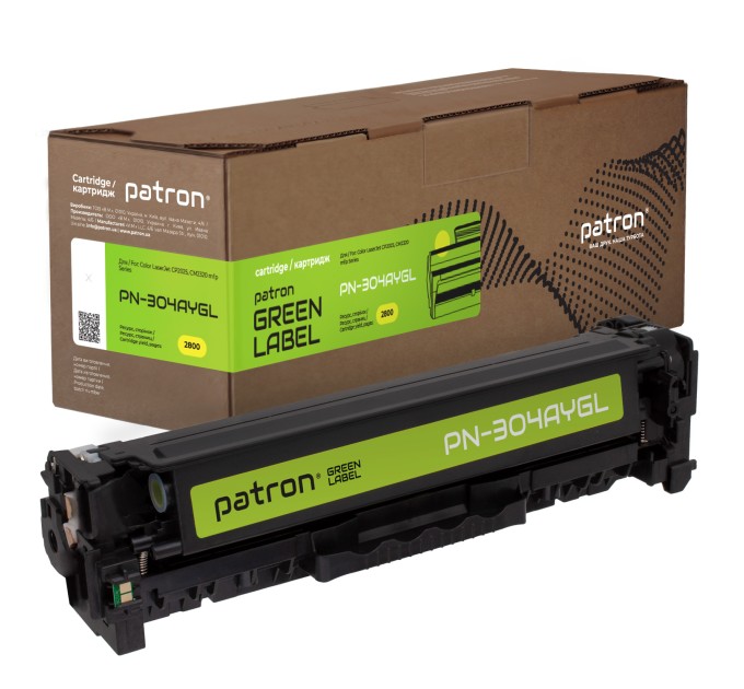 Картридж сумісний HP 304A (CC532A) Green Label, жовтий Patron (PN-304AYGL)