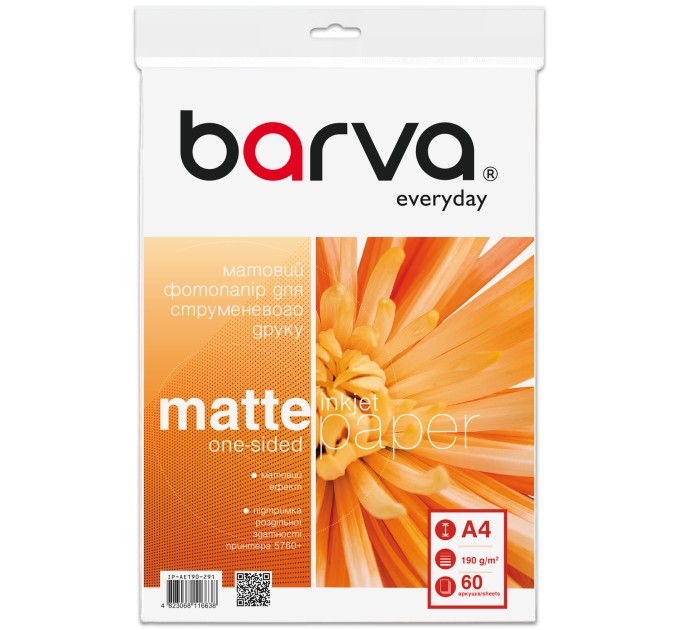 Фотопапір матовий 190 г/м2, A4, 60 арк Everyday Barva (IP-AE190-291)