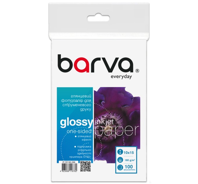 Фотопапір глянцевий 180 г/м2, 10x15 см, 100 арк Everyday Barva (IP-CE180-288)