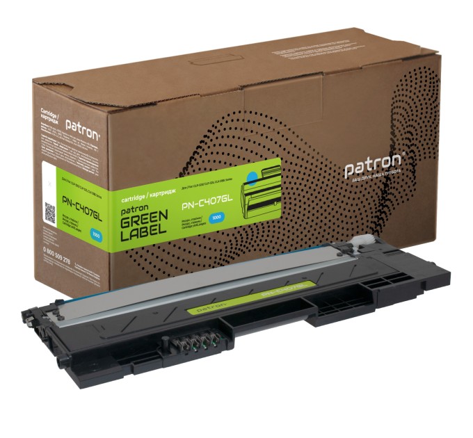 Тонер-картридж сумісний Samsung CLT-C407S блакитний Green Label Patron (PN-C407GL)